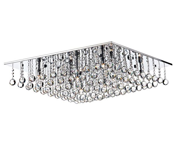Abacus large square 8 lamp flush crystal ceiling light in polished chrome on white background