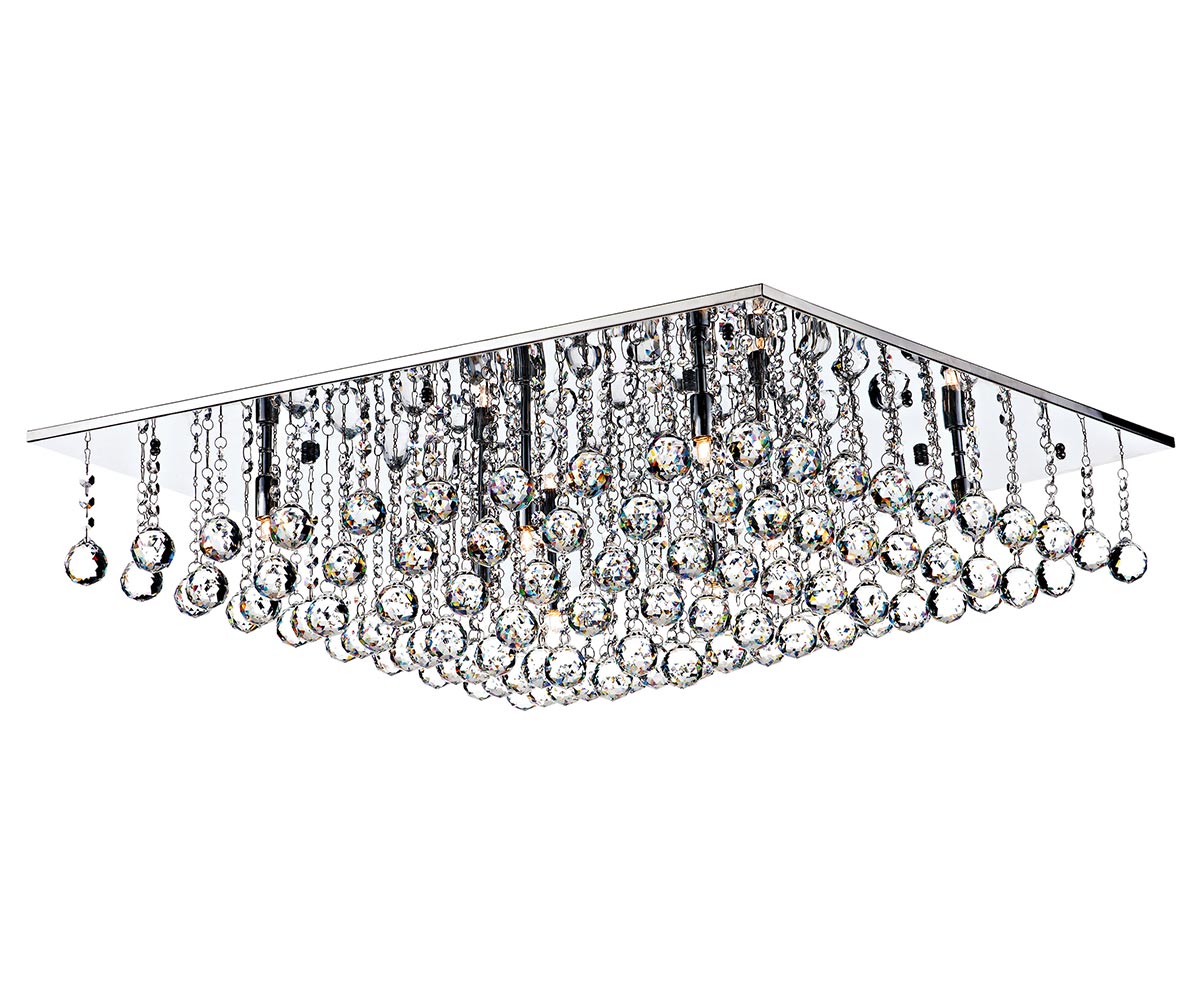 Dar Abacus Large Square 8 Lamp Flush Crystal Ceiling Light Chrome