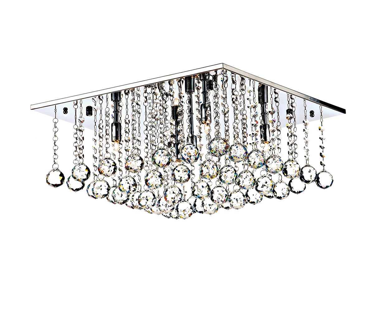 Dar Abacus Square 5 Light Flush Crystal Ceiling Fitting Chrome