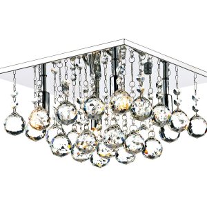 Abacus square 4 light flush crystal ceiling fitting in polished chrome on white background