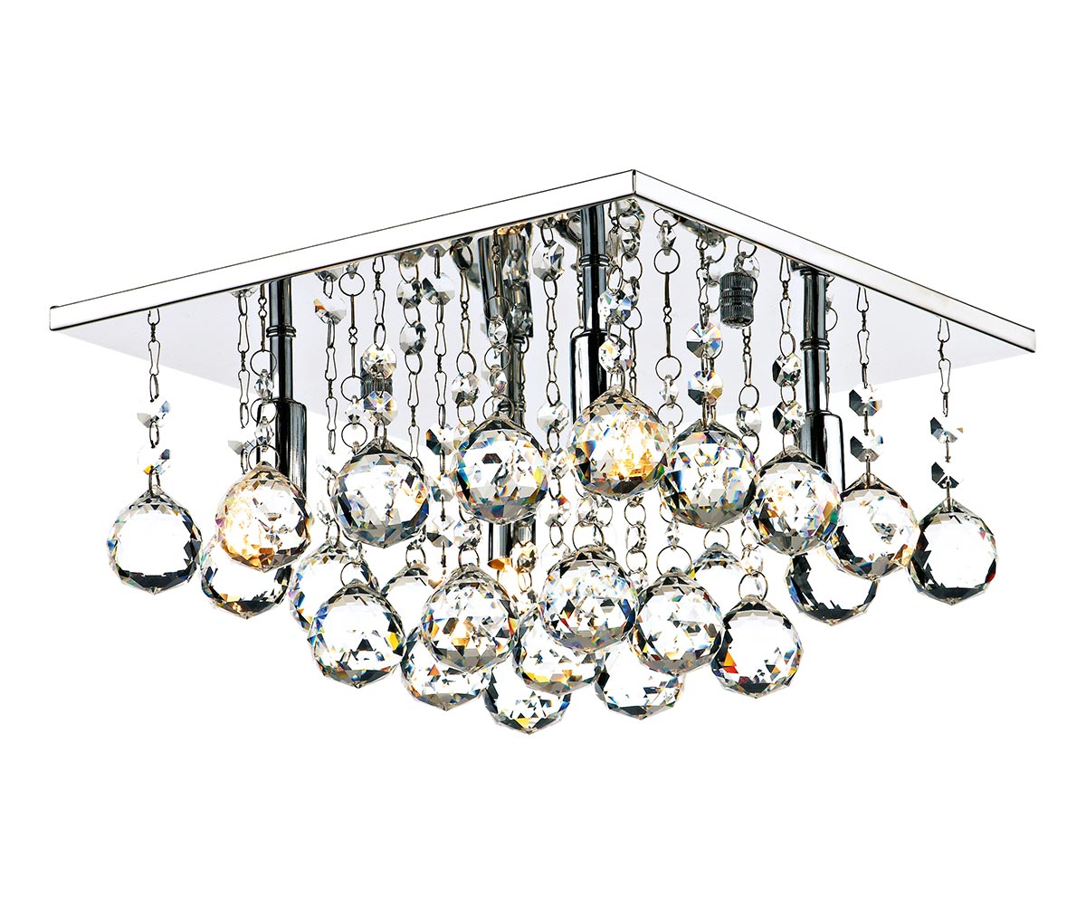 Dar Abacus Square 4 Light Flush Crystal Ceiling Fitting Chrome