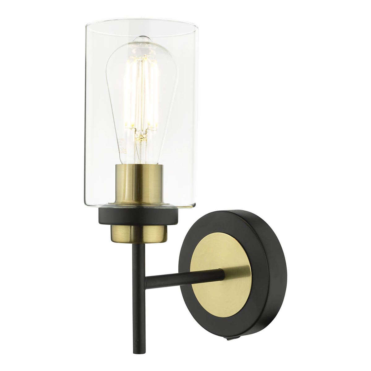 Dar Abel Modern Single Switched Wall Light Satin Black / Brass