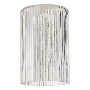Clear ribbed glass cylinder ceiling lamp shade for E27 lamp holder on white background