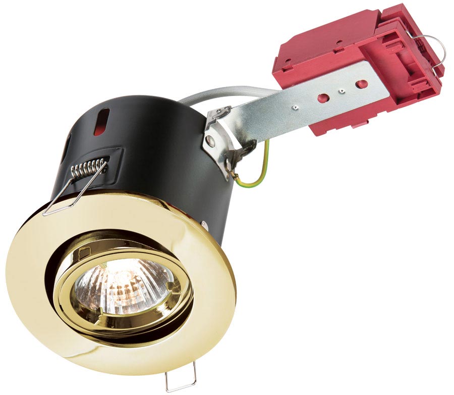 Adjustable GU10 IC Fire Rated Tilting Down Light Polished Brass