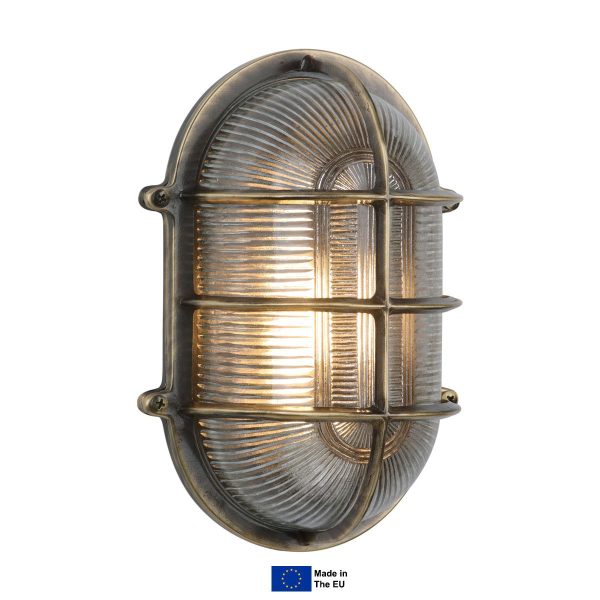 Admiral Large Oval Outdoor Bulkhead Light Solid Aged Brass