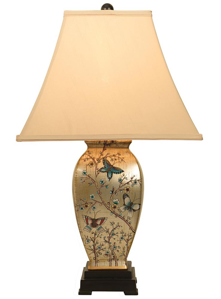 Blossom Design Table Lamp Tapered Shade, Oriental Table Lamps