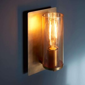 Classic aged brass patina single wall light with champagne glass shade main image