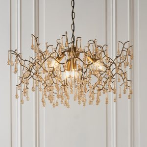 Aged gold finish branch 4 light chandelier with champagne glass drops main image