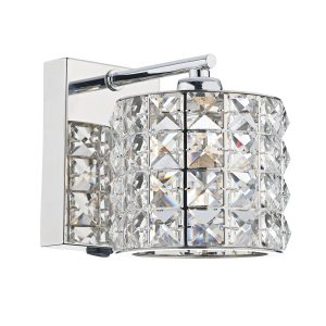 Agneta single switched wall light in polished chrome on white background