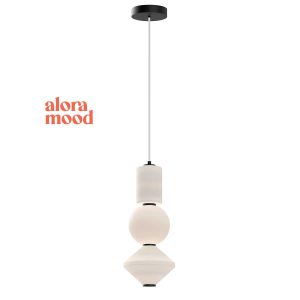 Alora Mood Bijou opal glass LED pendant with matt black detail, full height on a white background.