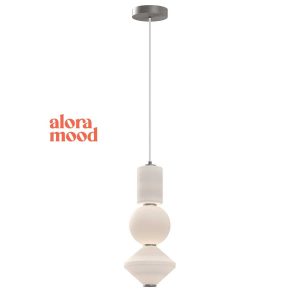 Alora Mood Bijou opal glass LED pendant with brushed nickel detail, full height on a white background.