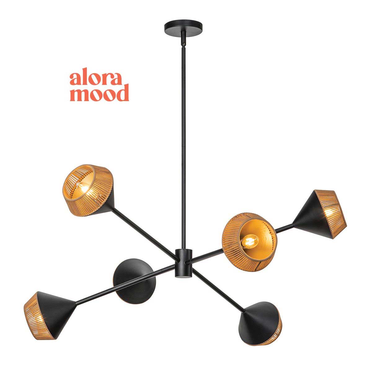 Alora Daphne Matt Black 6 Light Pendant with Natural String