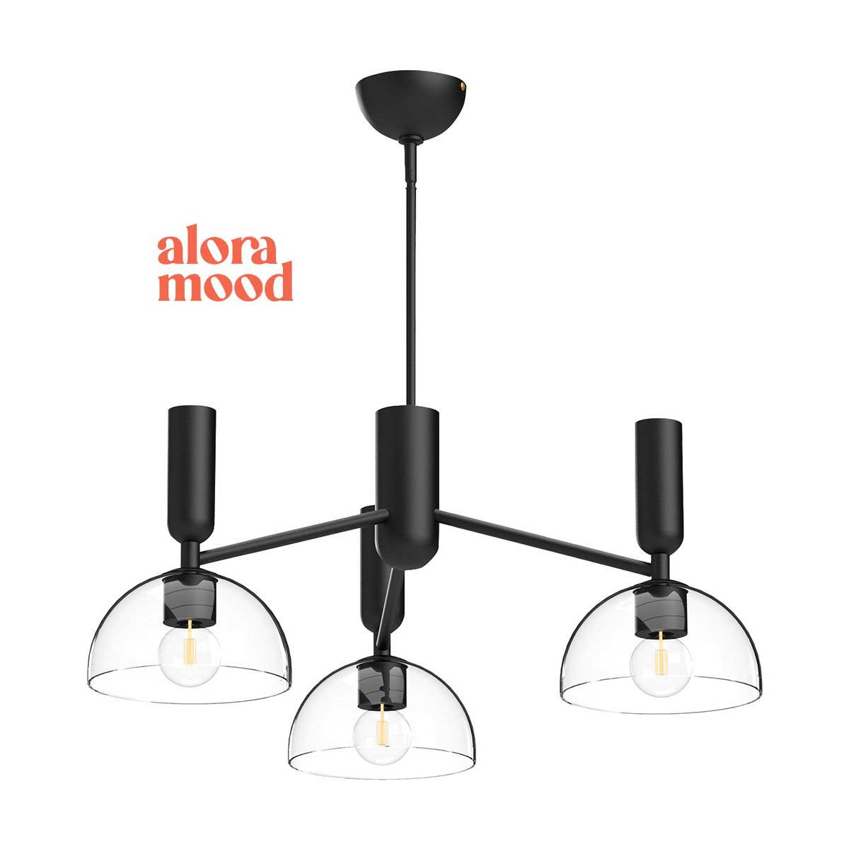 Alora Jude Matt Black 3 Light Chandelier with Clear Glass Shades