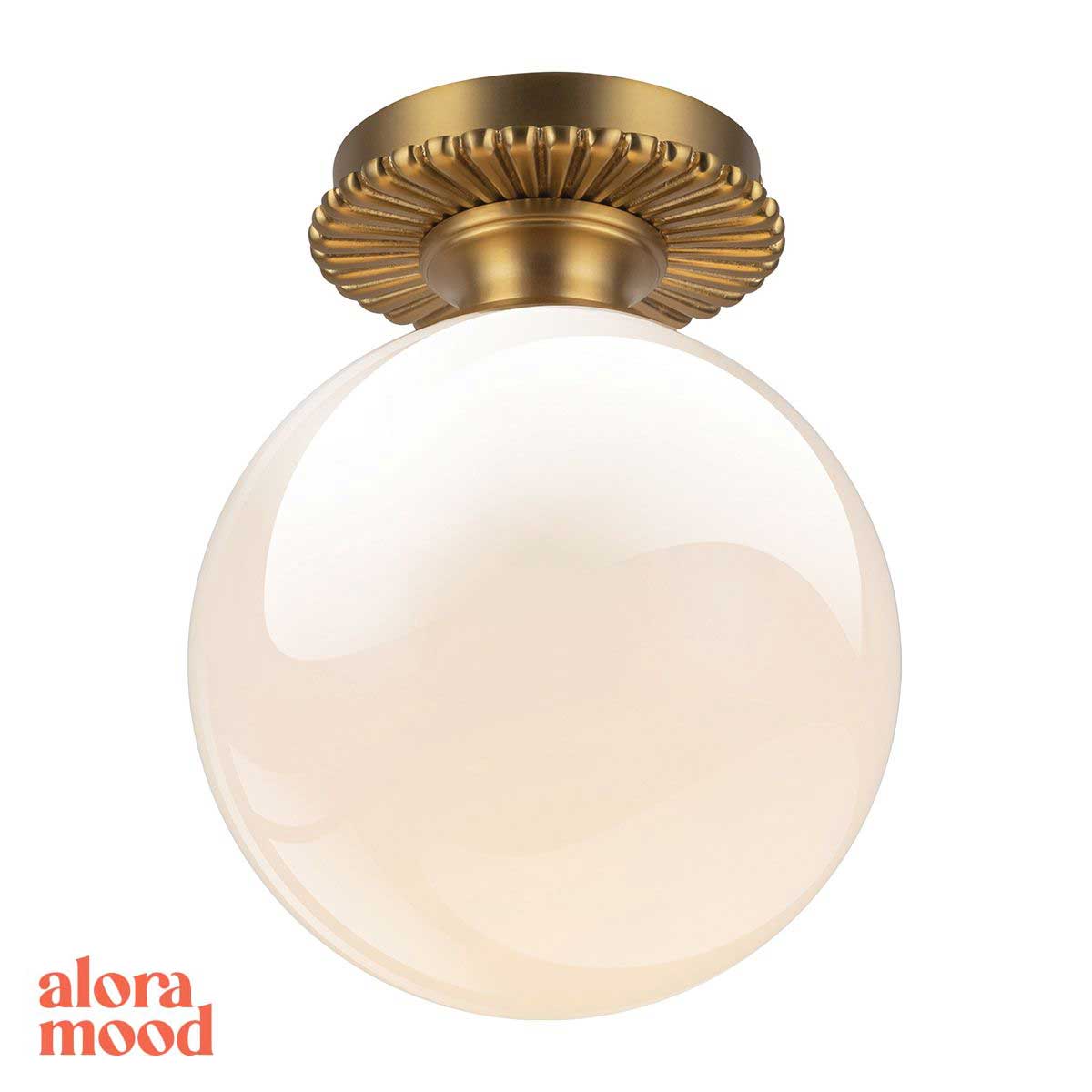 Alora Otis Brushed Gold Bathroom Flush with Opal Glass Globe