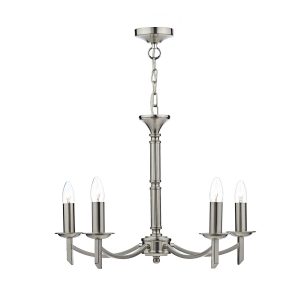 Ambassador 5 light dual mount chandelier in satin chrome full height on white background