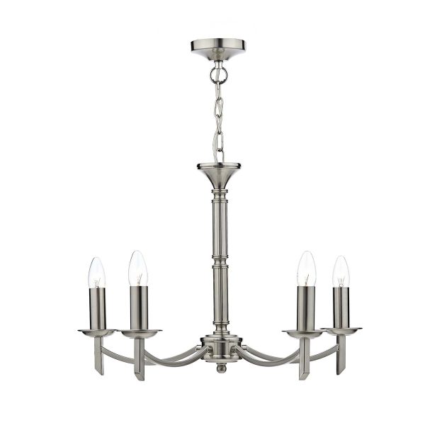 Ambassador 5 light dual mount chandelier in satin chrome full height on white background