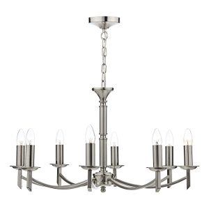 Ambassador 8 light dual mount chandelier in satin chrome full image on white background