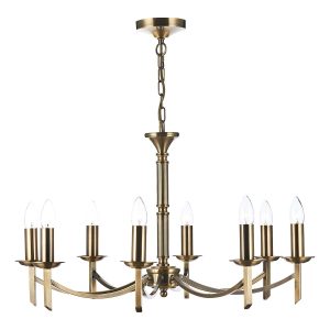 Ambassador 8 light dual mount chandelier in antique brass full height on white background