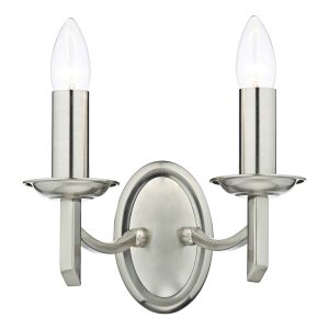 Ambassador switched twin wall light in satin chrome main image on white background