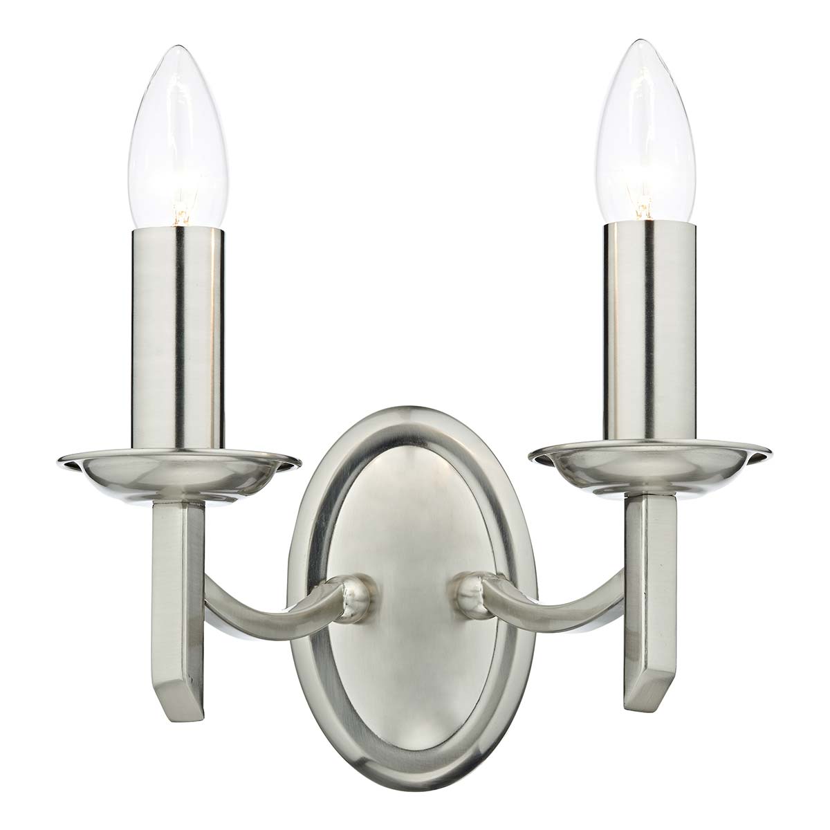 Dar Ambassador Switched Twin Wall Light Satin Chrome