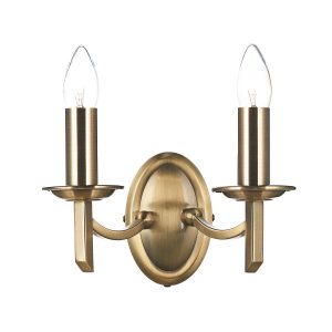 Ambassador switched double wall light in antique brass main image on white background