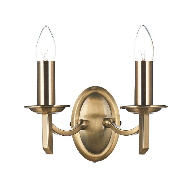 Ambassador switched double wall light in antique brass main image on white background