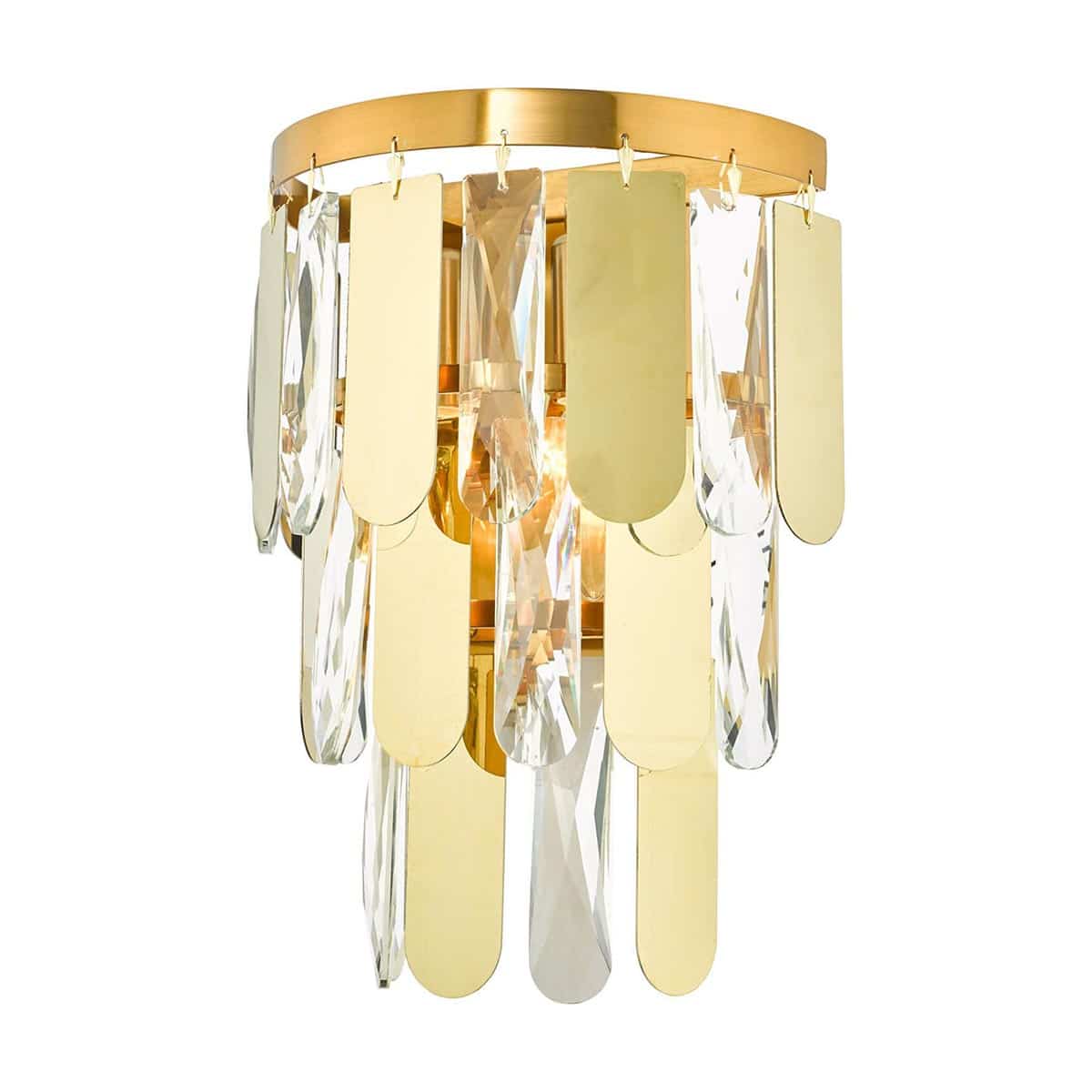 Dar Amira 2 Lamp Luxury Crystal Wall Light Polished Gold