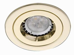 Polished brass iCage 90-minute fire rated fixed mini down light GU10