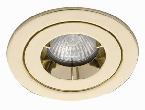 Polished brass iCage 90-minute fire rated bathroom shower down light IP65