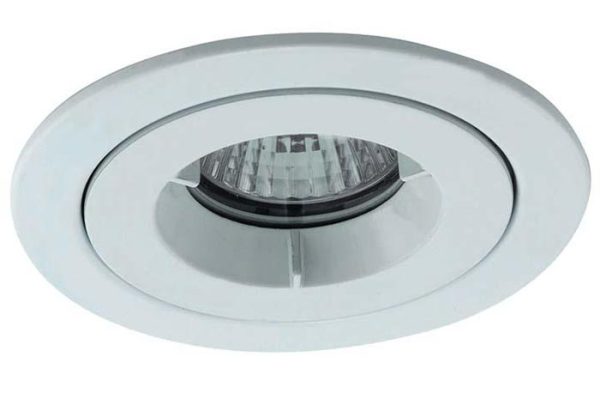 Matt white iCage 90-minute fire rated bathroom shower down light IP65