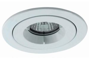 Gloss white iCage 90-minute fire rated bathroom shower down light IP65