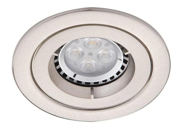Satin Chrome iCage 90-minute fire rated fixed mini down light