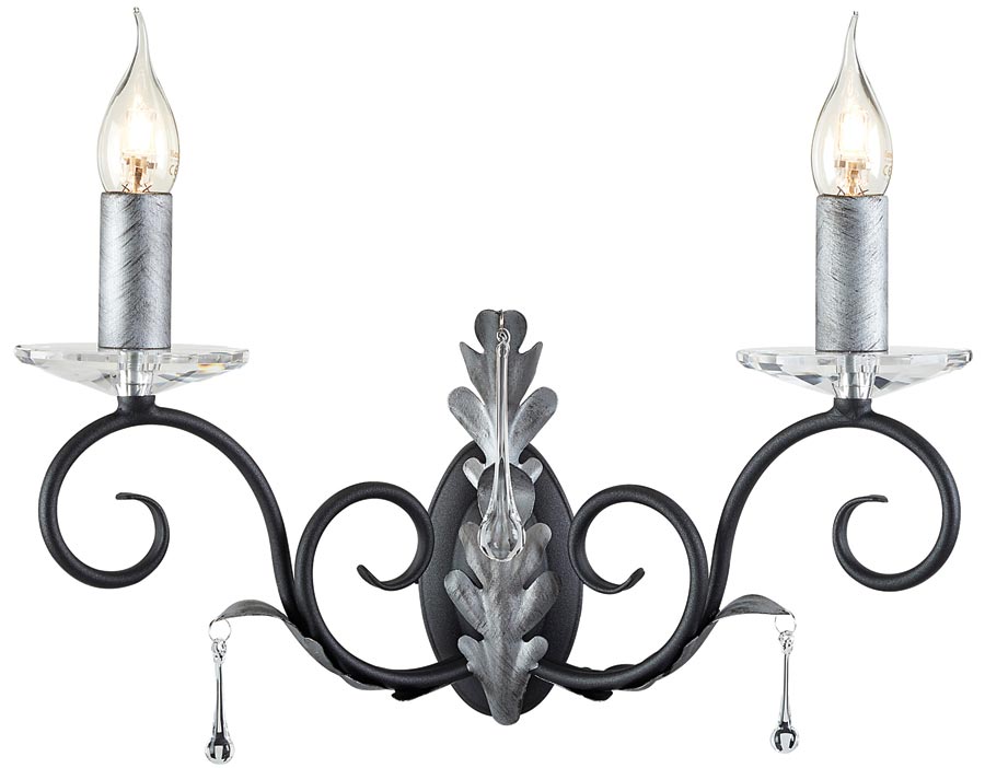Amarilli Black And Silver 2 Lamp Wall Light UK Made AML2 BLK/SILVER