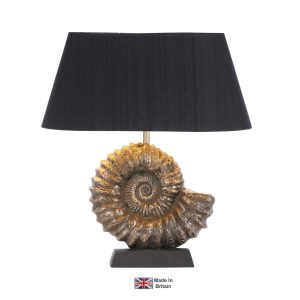 Ammonite handmade 1 light table lamp base only in metallic bronze shown with black shade