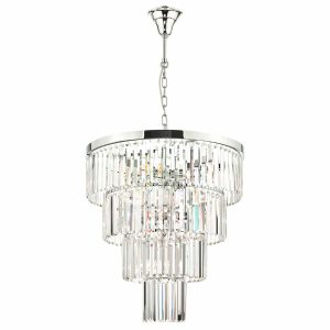 Angel crystal 8 light Art Deco chandelier in polished chrome on white background