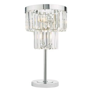 Angel 4 light crystal table lamp in polished chrome on white background lit