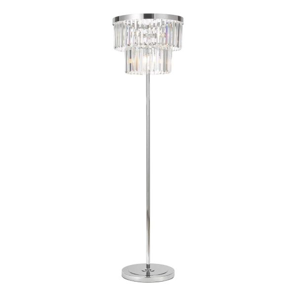 Angel crystal 6 light Art Deco floor lamp in polished chrome on white background