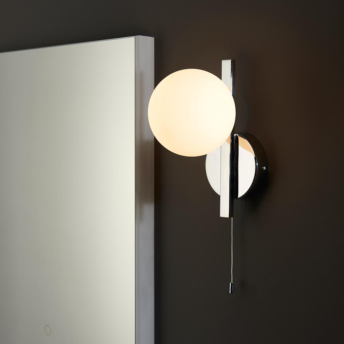 Angle Modern Switched Bathroom Wall Light Polished Chrome Opal Glass