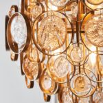 Antique Gold 6 Light Chandelier Pendant Handmade Clear / Amber Glass
