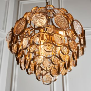 Antique gold 6 light chandelier with clear and amber glass main image
