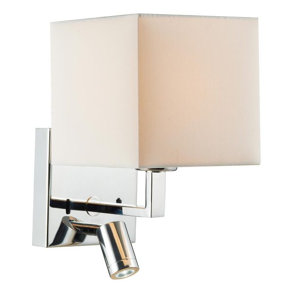 Dar Anvil Switched Chrome Wall Light With LED Ivory Shade