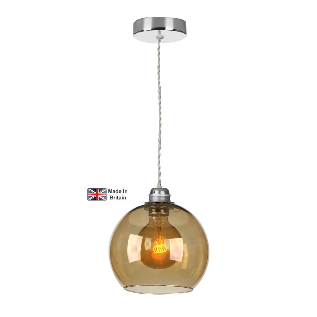 Apollo 1 Light Pendant Polished Chrome Amber Glass Shade