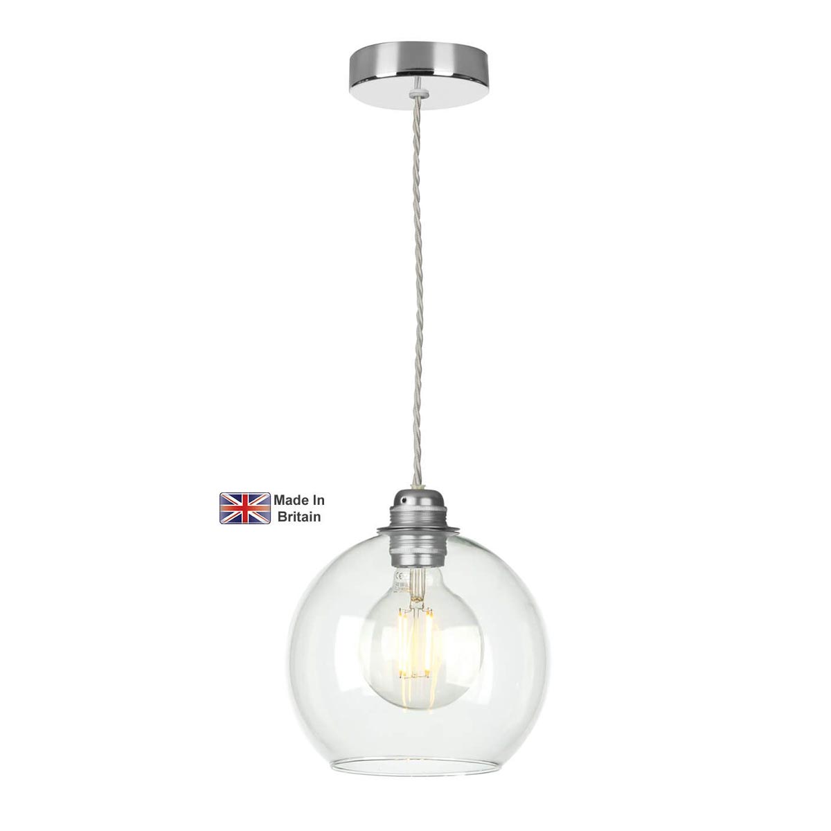 Apollo 1 Light Pendant Polished Chrome Clear Glass Shade