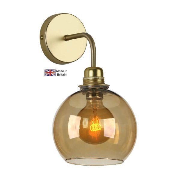 Apollo Single Wall Light Solid Butter Brass Amber Glass Shade