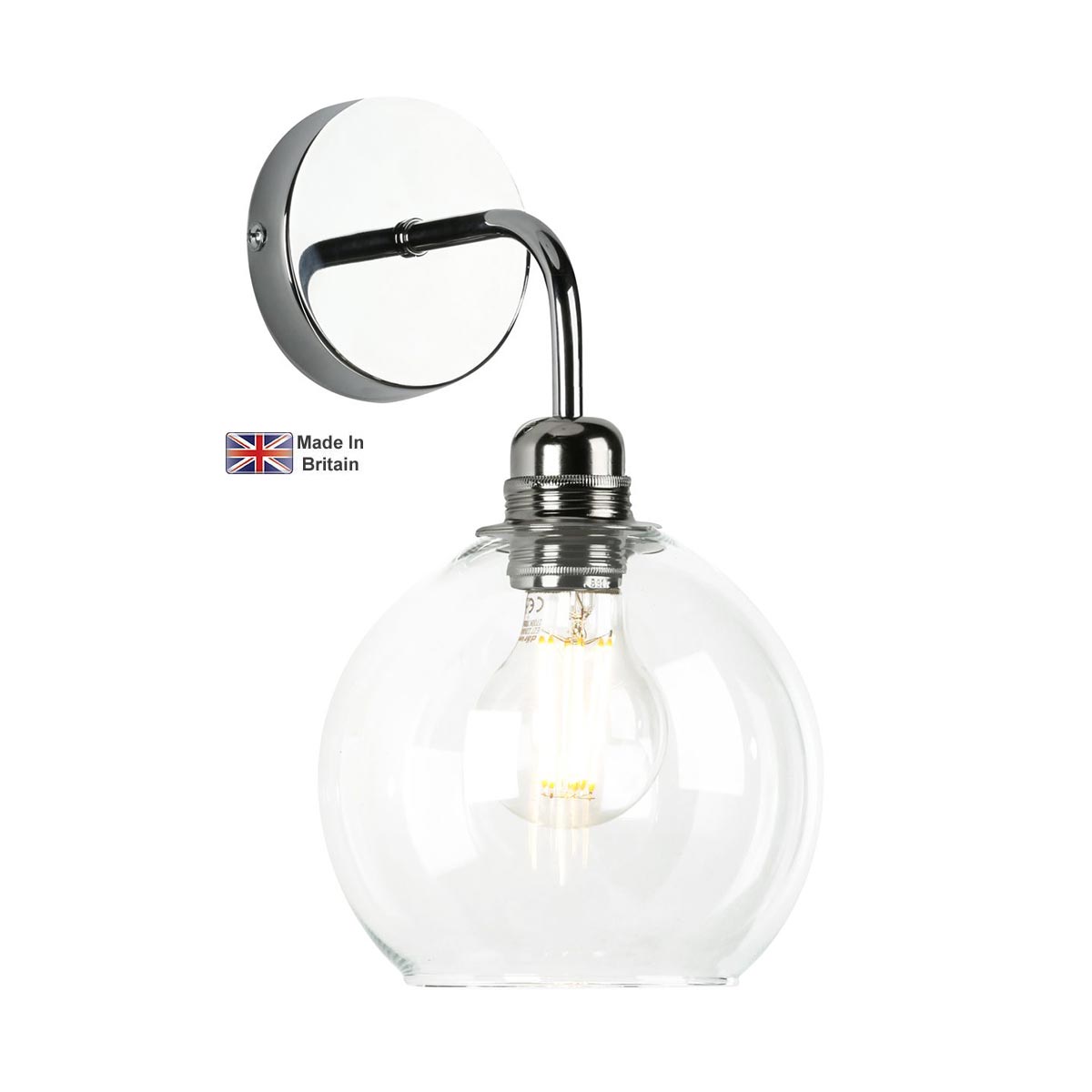 Apollo Single Wall Light Polished Chrome Clear Glass Shade