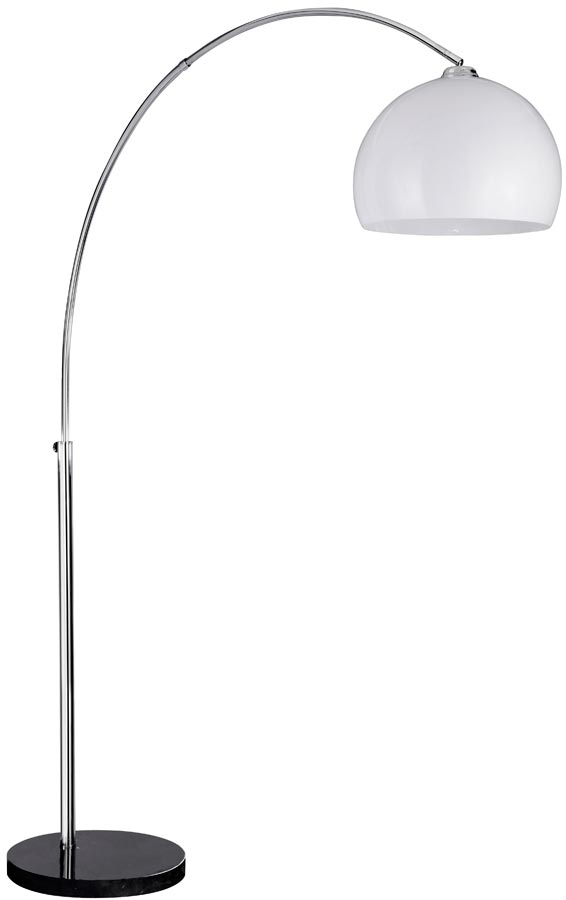 Arc Floor Lamp In Chrome With White Plastic Dome Shade