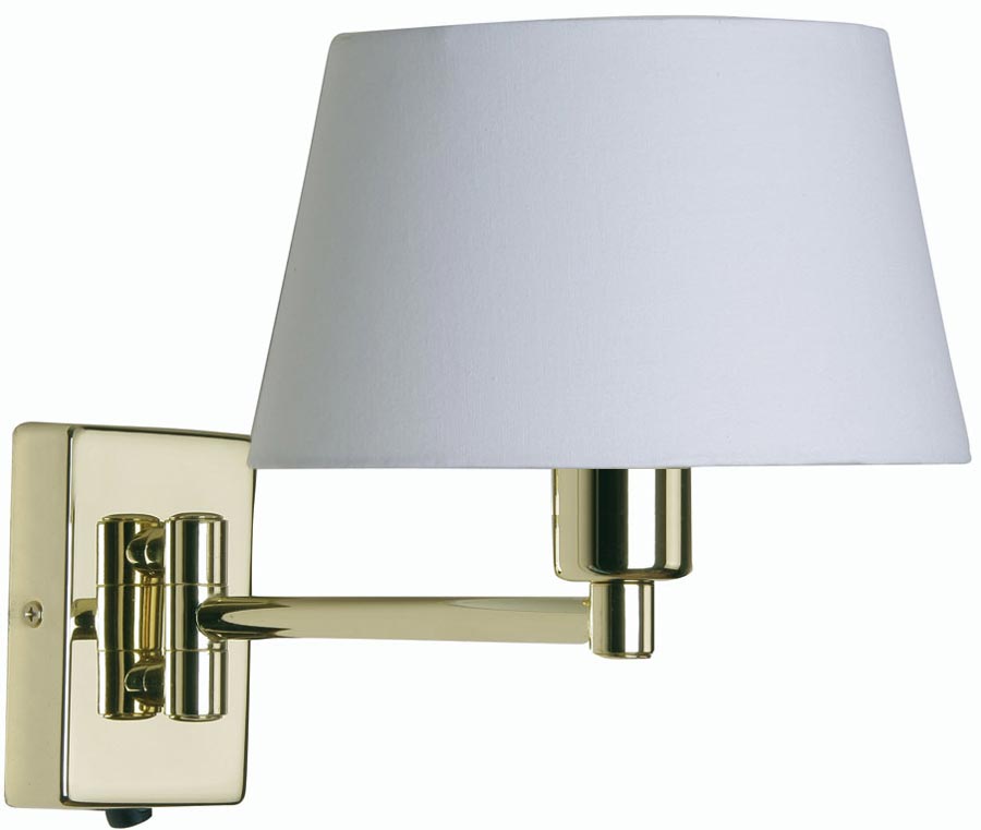 Armada Single Swing Arm Wall Light Switch Polished Brass Cotton Shade