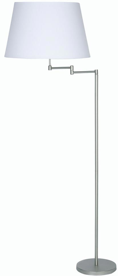 Armada Antique Chrome Swing Arm Floor Lamp Cotton Shade Choice