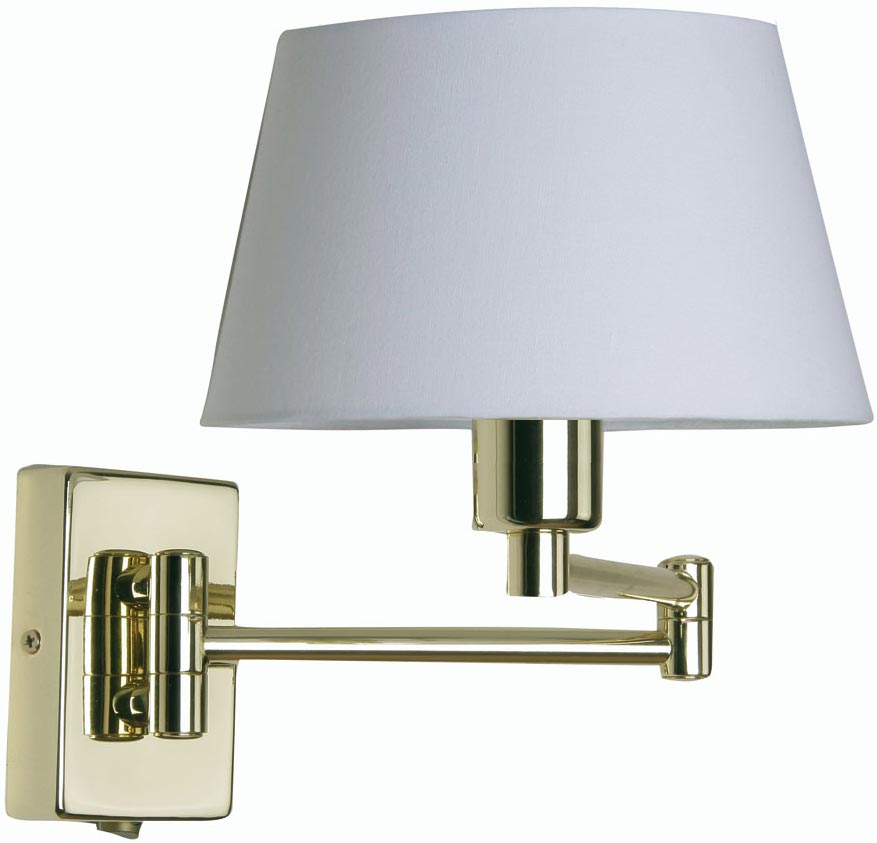 Armada Double Swing Arm Wall Light Switch Polished Brass Cotton Shade