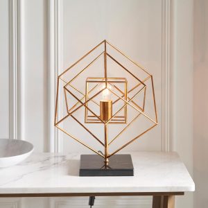 Cubes single geometric table lamp in gold leaf and black marble main image